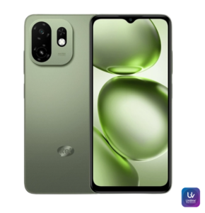 Itel A100C smartphone featuring a 6.6-inch HD+ display, 13MP AI camera, 5000mAh battery, and modern design.